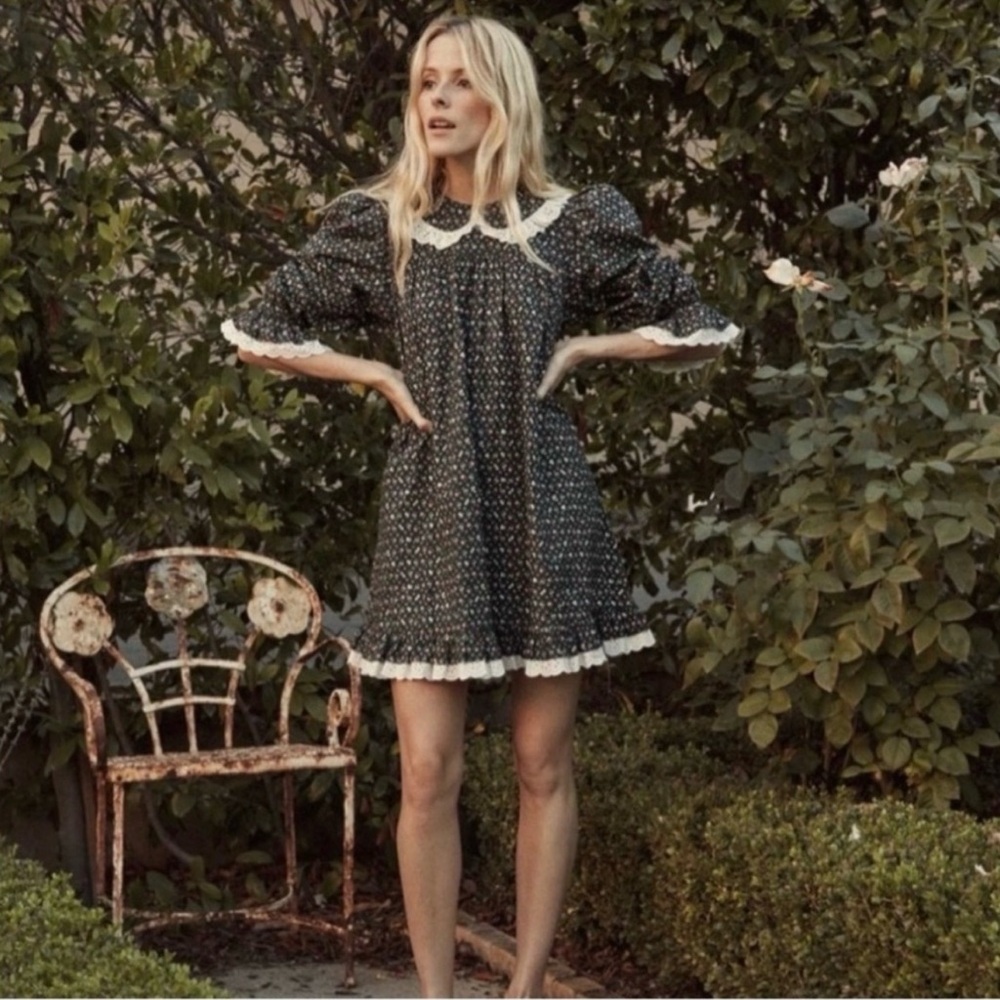 DOEN lisette mini dress montpellier floral small multicolor floral lace collar - Picture 8 of 8